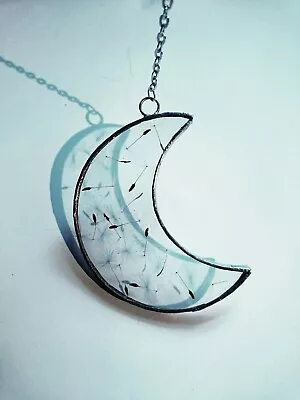 Buy Stained Glass Crescent Moon With Dandelion Wishes Suncatcher Hanging Decor Boho • 16.99£