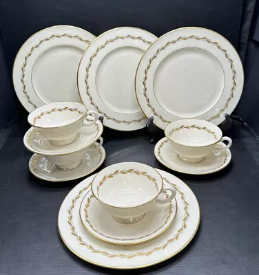 Buy LENOX Golden Wreath Trio Footed Cup & Saucer With  Salad Plate 4 Sets 12 PCs • 37.92£