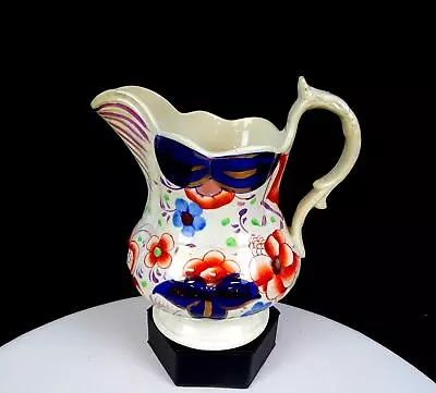 Buy Gaudy Welsh Staffordshire Blue And Red Flowers Antique 6 3/4  Pitcher 1850s • 68.76£