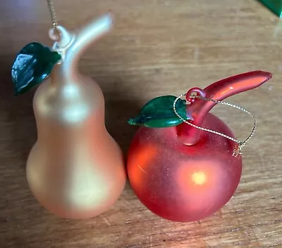Buy Glass Christmas Ornament Of A Gold Pear And A Red Apple  - New • 10£