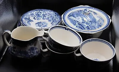 Buy Vintage Royal Staffordshire Tonquin Dinnerware Blue Porcelain Tea Set 13 Pieces • 56.83£