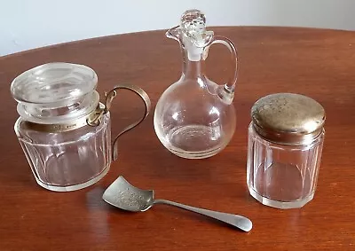 Buy Joblot 2 Glass Pots With Lids, One With Silver, Dated 1922. Jug And Nickel Spoon • 7.99£