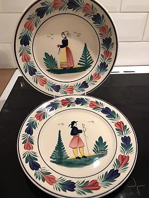 Buy Pair Of Vintage French Faience Plates, Henriot Quimper - Early 20th Century • 15£