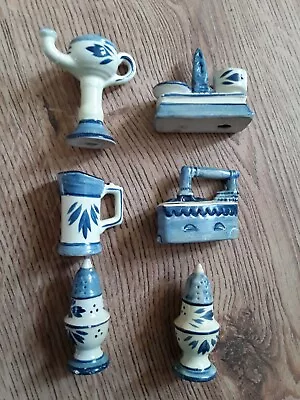 Buy Vintage Delft Handpainted Miniatures Pottery Pieces X 6 • 34.99£