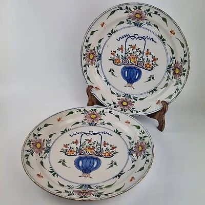 Buy Antique Pair 18th Century Delft Chargers Painted Polychrome Flower Decoration • 295£