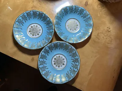 Buy 3 X Vintage Adderley Saucers Bone China Beautiful Turquoise/Gold Ex. Con! • 7.50£