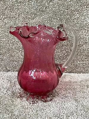 Buy Vintage Cranberry Glassware Water Jug Ruffle Edge Early 20th Century • 24.99£