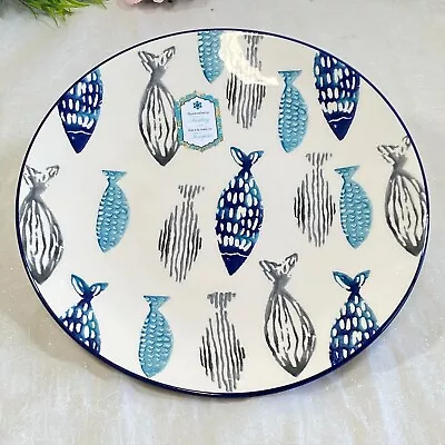 Buy PAPART Seramilk  Blue Gray Coastal FISH Hand Painted Dinner Plates Set Of 4 New • 61.66£