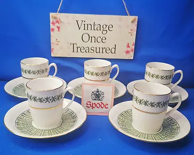 Buy Spode PROVENCE Green Leaves Y7843 * 5 X COFFEE CUPS + SAUCERS Vintage 1960s VGC • 11.25£