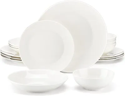 Buy MALACASA JERA 16 Piece Bone China Dinnerware Set Service For 4 White • 53.17£