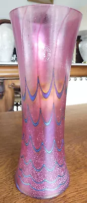 Buy Vintage Laugharne 10.5  Iridescent Art Glass Vase, Pink & Blue . Original Label • 60£