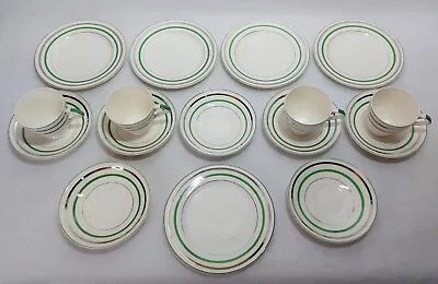 Buy Wedgewood Green & Silver Side Plates Saucers And Teacups Art Deco Bone China • 24.99£