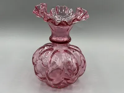 Buy Vintage Fenton Cranberry Glass Ruffled Edge Vase 5.5” • 11.52£