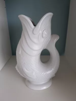 Buy Dartmouth Devon Pottery Gluggle Glug Gurgle Fish Jug Vase 24 Cm White • 20£