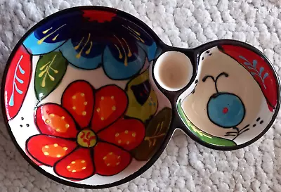 Buy DEL RIO SALADO Hand Painted Ceramic Compartment Bowl For Olive Oil, Dips, Salsa • 13£