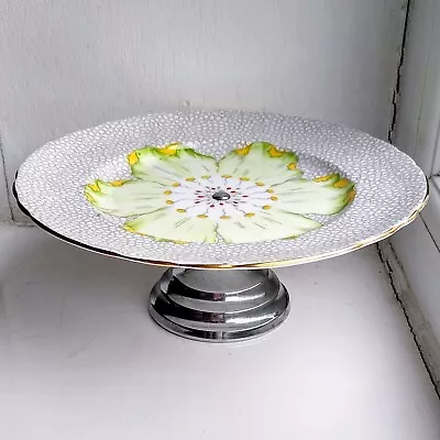 Buy Vintage Tuscan Plant China Cake Stand 'Lotus Flower' On Chrome Pedestal Stand  • 14.95£