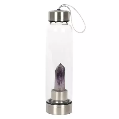 Buy Amethyst Calming Glass Steel Water Bottle | Crystal Healing Infused Water Bottle • 35.99£