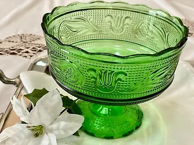 Buy Vtg 1950s E.O. BRODY CO. M6000 -2701- Round  Compote- Green Glass Pedestal Bowl • 14.41£