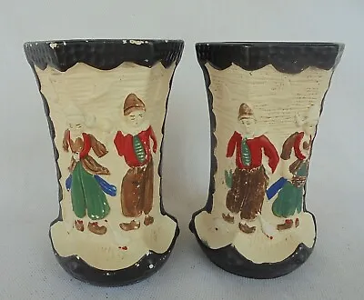 Buy Vintage Embosa Ware Vases - Relief Moulded Style Dutch Scene -c.1929 - 5.5  High • 22£