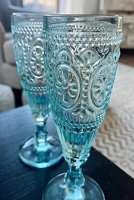 Buy Champagne Flute 2 Glasses Light Blue With Raised Design 20cm Tall • 11£