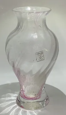 Buy Vintage Large Caithness Crystal Glass Pink Swirls Flower Vase 23 Cm Tall • 21.53£