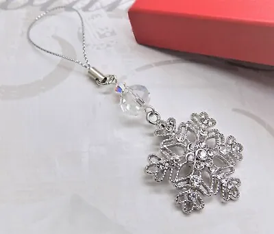 Buy Silver Glass Beaded Snowflake Christmas Tree Hanging Ornament Decoration • 3.99£