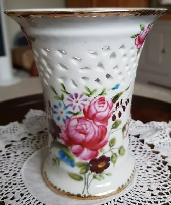 Buy Vintage T.limoges Porcelain Handpainted & Gilded Pierced Vase • 14£