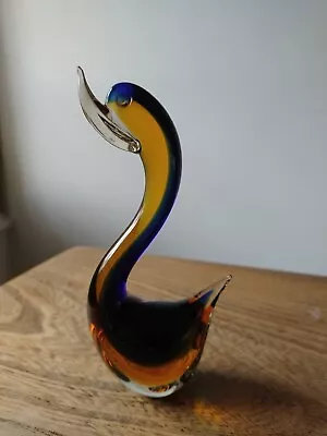 Buy Beautiful Vintage Glass Swan Ornament Blue And Yellow Unique • 0.99£