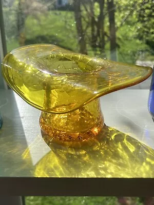 Buy Blenko Yellow Crackle Glass Top Hat Very Rare • 54.08£