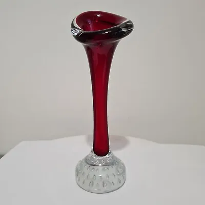 Buy Swedish Art Glass Red Stem Vase Vintage 1960s Aseda Bone Jack Clear Bubble Base • 9.99£