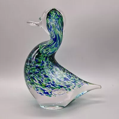 Buy Vintage Wedgwood Glass Upright Duck Decorative Art Glass Blue And Green Speckled • 9.99£