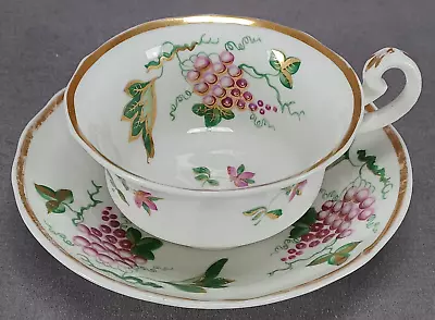 Buy British Hand Painted Purple Grapes Green Gold Leaves Tea Cup & Saucer 1835-1850 • 142.08£