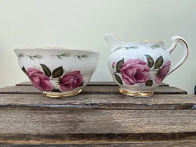 Buy Vintage Royal Vale China Milk Jug & Sugar Bowl Pink Rose Foral/Flowers • 10£