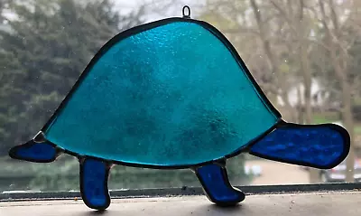 Buy Vintage Stained Glass Turtle Suncatcher Large 6.75  Blue Ornament Hanging Window • 12.48£