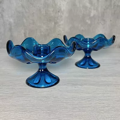 Buy Pair Of Vintage Viking Glass Bluenique Epic 6 Petal Candleholders 4.5  • 27.85£