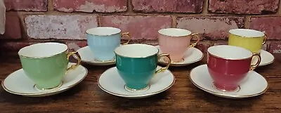 Buy Art Deco Salisbury Crown Bone China England 6 Cups/Saucers Rare Colouring • 55£