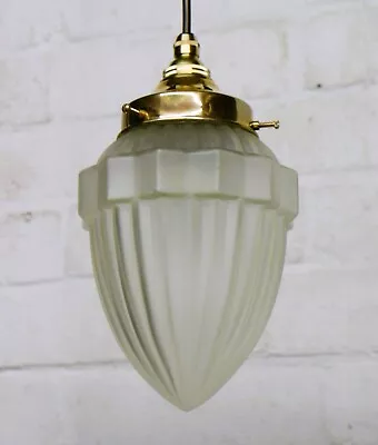 Buy Ceiling Light Art Deco Satin Glass Frosted Acorn Lampshade & Brass Fittings • 117.50£