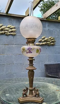 Buy Original Victorian French St Louis Baccarat Glass Oil Lamp Griffin Base Shade A1 • 1,295£
