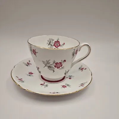 Buy Vintage Shelley 'Charm' Maroon  Red Flowers Tea Cup Saucer Duo Richmond Shape • 15£