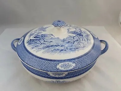 Buy Antique Newport Pottery Yang-tse Circular Blue And White Tureen.  C1920 • 22£