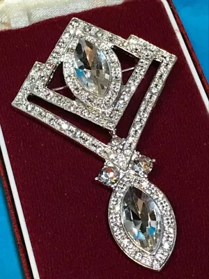 Buy Art Deco Style Geometric Crystal Silver Tone Brooch Shawl Pin Jewellery • 7.99£