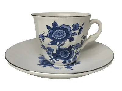 Buy Ironstone Enoch Wedgewood Saucer & Demitasse Tea Cup England Blue Floral Crazing • 14.95£