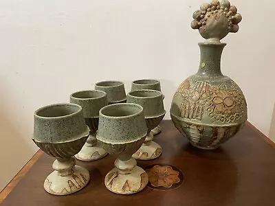 Buy UK Studio Pottery Decanter  Goblets BERNARD ROOKE Modernist Brutalist • 70£