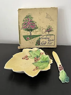 Buy Carlton Ware Dish & Knife Yellow Leaf Berries Design Original Box Australian • 15£