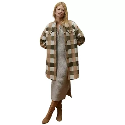 Buy NWT Field Flower Anthropologie Plaid Wool Sweater Coat In Brown Size Small • 211.07£