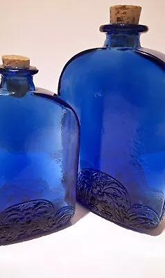Buy Set - De Levante Cobalt Blue Glass Water Flasks/Alcohol Bottles - Foral Embossed • 55£