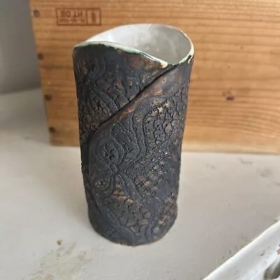 Buy Handmade Brutalist Art Pottery Textured Slab Vase Signed Impressed Mark • 36£