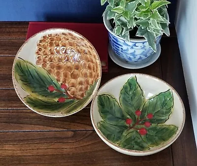 Buy 2 Dario Farrucci Designs Hand Crafted Painted Bowls Majolica Leaves Berries • 41.26£
