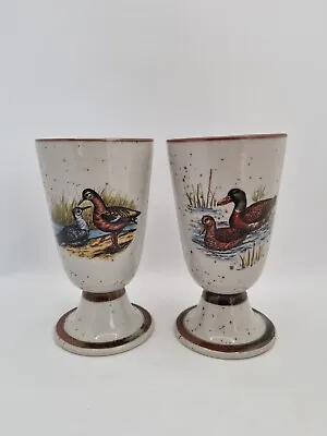 Buy Pair Of Stoneware Pottery Goblets / Cups Wild Ducks Design Rare Collectable VGC • 13.99£