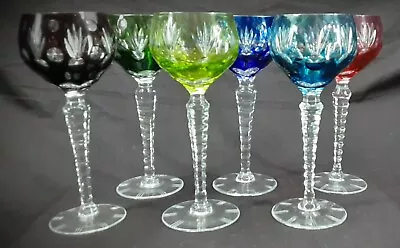 Buy 6 Harlequin Cut To Clear CZECH BOHEMIAN Zip Facet Stem Hock Wine Glasses 20.6 Cm • 240£